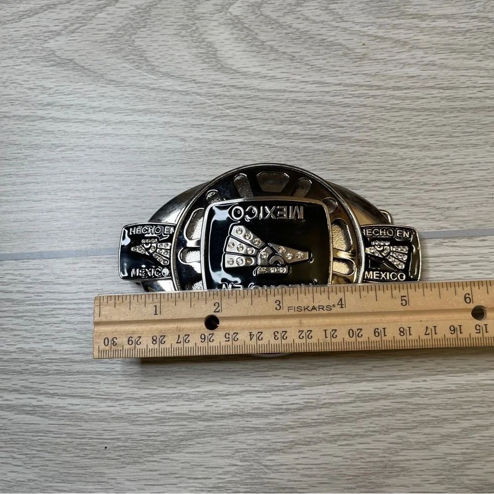 Hecho en Mexico Large Spinning Silver and Black Belt Buckle
